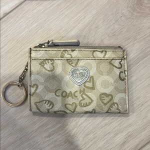 Coach Beige Heart Print Keychain Wallet